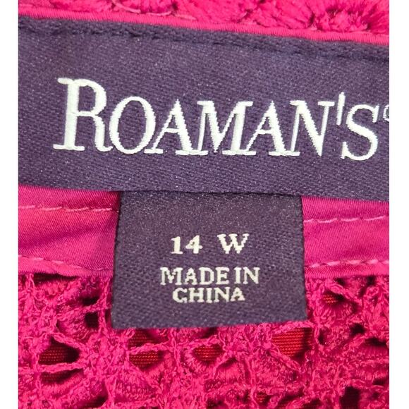 Roaman’s Women’s 14W Magenta Off Shoulder Lace Sleeve Top Plus Size Boho Chic - Picture 9 of 9